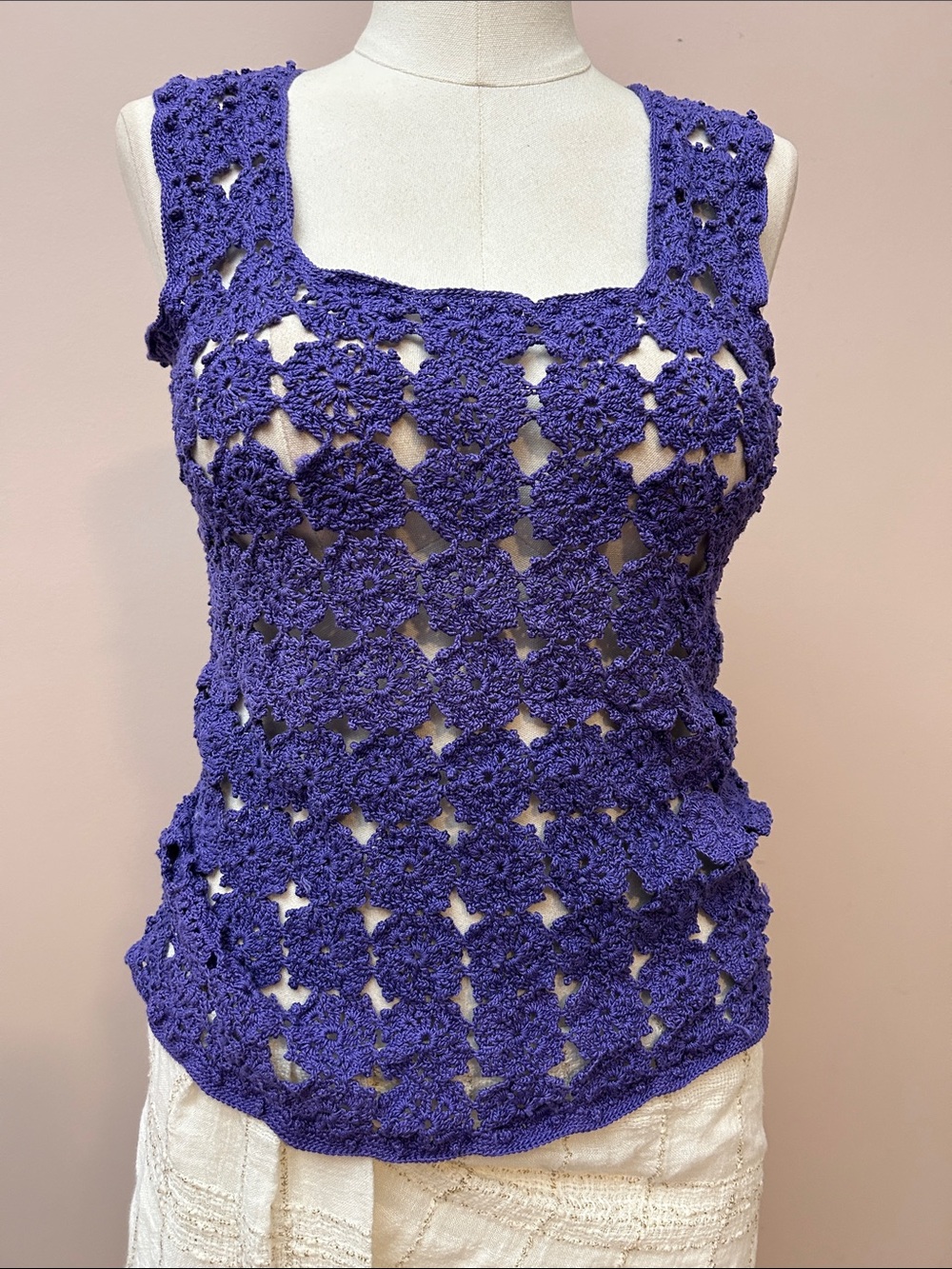 VTG Crochet Floral Tank Top - Purple size S stretchy